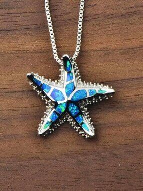 Ocean Series Hawaii Beach Blue-Green Synthetic Opal Starfish Necklace
